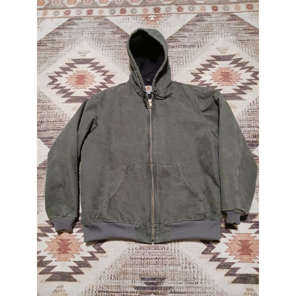 Vtg Y2K Carhartt Gray Zip Up Jacket Hood Adult XL Faded J130 GVL Quilted Lining